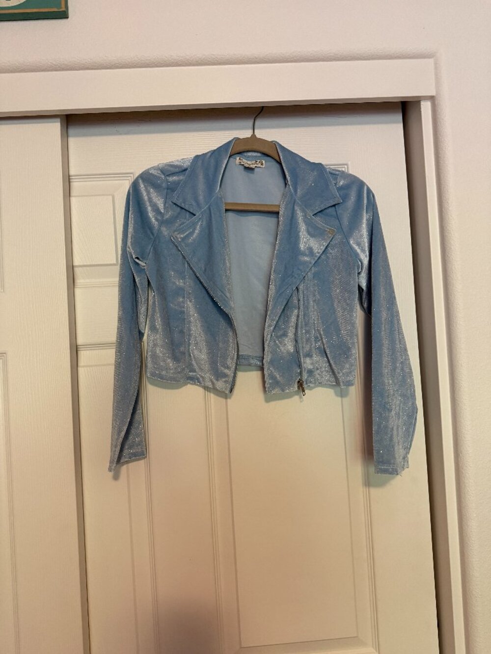 Girls' Knitworks Light Blue Velvety Shimmer Asymmetrical Jacket